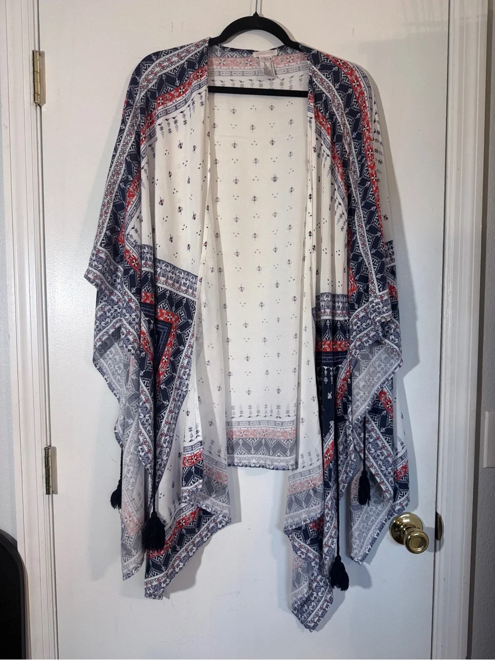 Xhilaration Women's Size M/L Boho Geometric Kimono Cardigan | Tassel Open Front